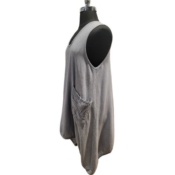 Oh My Gauze‎ Tunic Lagenlook Top Women's Sleeveless Crinkle Lightweight Lt Blue - Picture 2 of 13